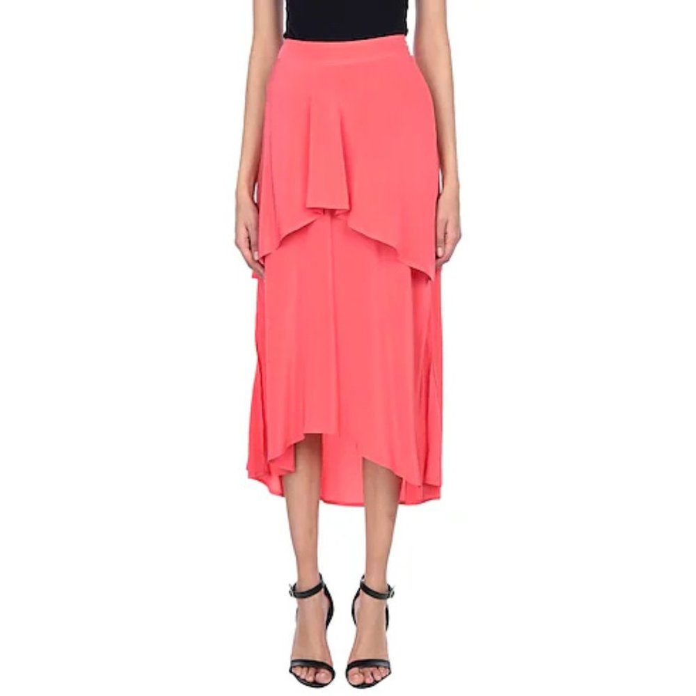 Sies Marjan Salmon Coral Pink 100% Silk Satin Lightweight Flowy Midi Skirt sz 4